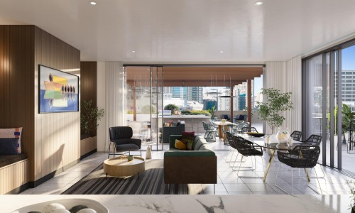 Entertainment & Gathering spacious resident kitchen with a TV and ample seating
