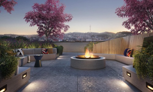 rooftop with fire pit and community viewpoints